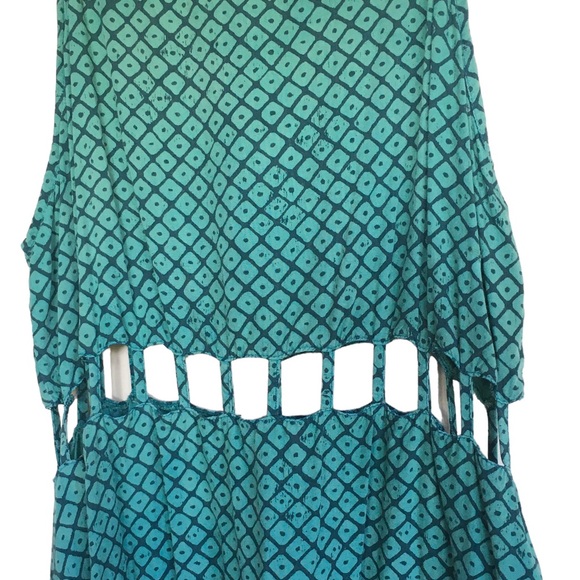 Manaola Hawaii Teal Cut Out Summer Dress Watermark Piko Print Size Small - Picture 10 of 16